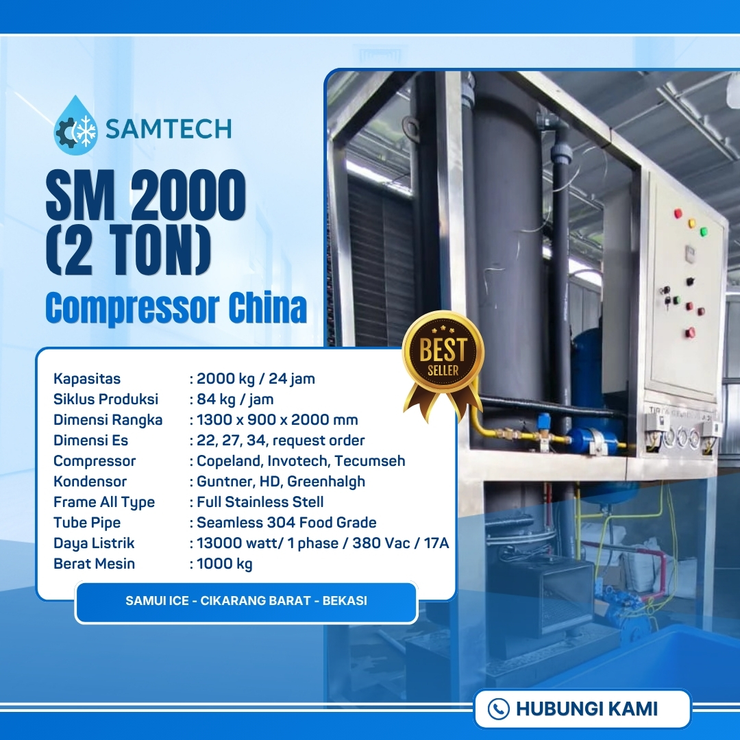Mesin Es Kristal Terbaik SAMUI SM 2000 Compressor China (2 Ton)